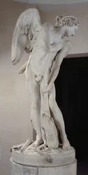 Cupido snijdt zijn boog uit de knots van Hercules