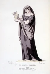 Het personage Cornelie in het toneelstuk La mort de Pompee - Volledig Theater: (Verzameling toneelstukken van Corneille) tekening door Geffroy, gravure door Colin - uitgegeven door Laplace, Sanchez et Cie, Parijs 1884