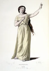 Het personage Pauline in de tragedie Polyeucte martelaar - Volledig Theater: (Verzameling toneelstukken van Corneille) tekening door Geffroy, gravure door L. Wolff - uitgegeven door Laplace, Sanchez et Cie, Parijs 1884