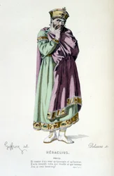 Het personage Phocas in de tragedie Heraclius - Volledig Theater: (Collectie van toneelstukken door Corneille) tekening door Geffroy, gravure door Delanoix - ed. Laplace, Sanchez et Cie, Parijs 1884