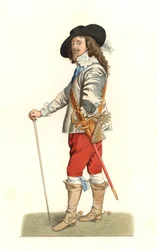 Koning Karel I van Engeland (1600-1649), gebaseerd op een portret van 1635 door Antonie Van Dyck (1599-1641) - Lithografie van een illustratie door Edmond Lechevallier-Chevignard (1825-1902), uit 