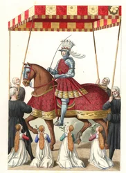 Koning Lodewijk XII van Frankrijk (1462-1515), naar een miniatuur van Jean Marot (of Desmarets, circa 1450-circa 1526) - Lithografie naar een illustratie van Edmond Lechevallier-Chevignard (1825-1902), uit 