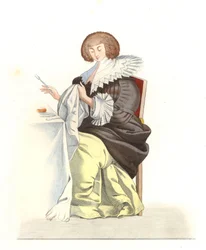 Vrouw van de Franse adel 16e eeuw, naar een gravure van Abraham Bosse (1602-1676) - Lithografie van een illustratie door Edmond Lechevallier-Chevignard (1825-1902), uit 