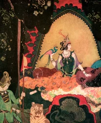 Layla houdt een vogel vast door Edmund Dulac