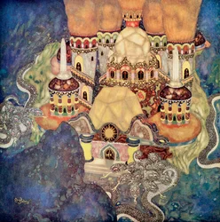 ‘Het paleis van de Drakenkoning’, illustratie bij het Servische sprookje Het verhaal van Bashtchelik, uit Edmund Dulacs sprookjesboek: Sprookjes van de geallieerde naties, gepubliceerd in 1916
