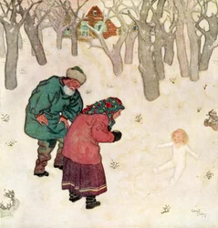 „Het sierlijkste, mooiste kleine meisje dat ze ooit hadden gezien”, illustratie uit het Russische sprookje Snegorotchka, uit Edmund Dulac