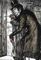 Mr Hyde keert na een nacht vol avonturen terug naar huis om het tegengif te nemen en weer de verschijning van Dr Jekyll aan te nemen, illustratie door Edmund Joseph Sullivan voor de roman 