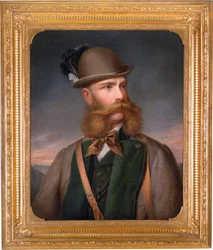 Portret van Frans Jozef I van Oostenrijk in jachtkleding