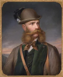 Portret van Franz Joseph I van Oostenrijk in jachtkleding, 1877