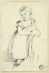 Klein meisje op sofa (recto); Fragment: Achterhoofd van een vrouw (verso)