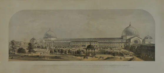 Internationale Tentoonstelling van 1862, noordgevel gezien vanuit de tuinen van de Royal Horticultural Society, 1862