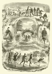 Scènes uit het Parijse leven: school voor schaatsers (gravure)