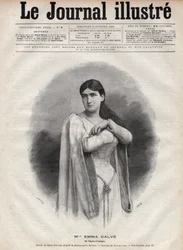 Portret van Emma Calve (Rosa Noemie Emma Calvet de Roquet, genoemd) (1858-1942), Franse sopraan - Gravure door Navellier in 