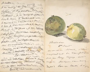 Een brief aan Eugène Maus, versierd met twee appels