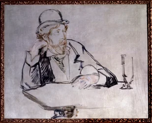 Portret van de Ierse romanschrijver Georges Moore (1852-1933) in het café, tekening van Édouard Manet (1832-1883), 1879, New York, Museum of Modern Art