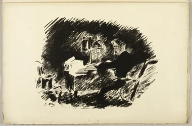 Onder de Lamp ("Eens op een middernacht somber..."), uit De Raaf (Le Corbeau)