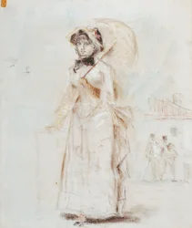 Vrouw Wandelend met Open Paraplu, 1880
