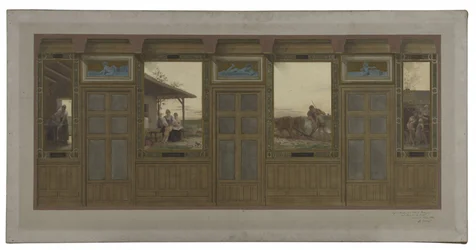 Schets voor het stadhuis van het 20e arrondissement: De huishoudelijke zorg, het onderwijs, het werk, de opvoeding, in 1884