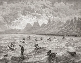 Hawaiianen surfen, illustratie uit 
