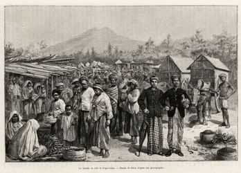 De wandeling bij Pager Alam Cafe (Maleisië). Gravure door Riou ter illustratie van het verhaal 