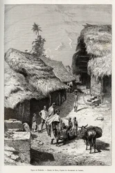 Typen van Pakhala (Ivoorkust). Gravure door Riou, ter illustratie van het verhaal 