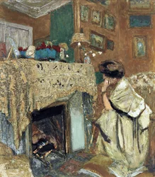 Mevrouw Hessel bij de open haard