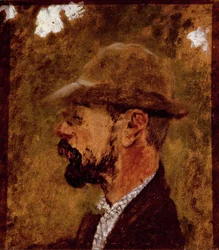 Portret van de schilder Henri de Toulouse Lautrec in profiel