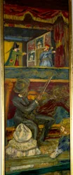Het Guignol Theater Een violist en een poppenshow (detail) 20e eeuw