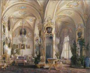 Interieurs van het Winterpaleis. De salon in rococostijl met putti, jaren 1860