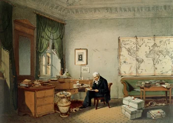 Baron Alexander von Humboldt (1769-1859) in zijn studeerkamer
