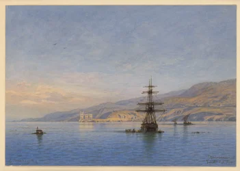 Castello di Miramare in de baai van Grignano bij Triëst