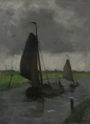 Waterweg met zeilschepen