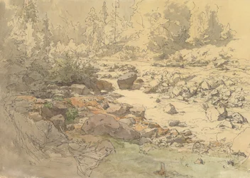 Landschap met rotsen in een rivier nabij Kronau, 19e-begin 20e eeuw