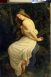 Ondine. Watergeest in de Germaanse mythologie, zoals de nimf of naiade. Schilderij van Eduard Steinbrück (Steinbruck) (1802-1882)