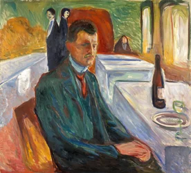 Zelfportret met een fles wijn