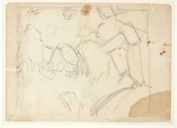 Schets voor een landschap, drie dansende figuren gesuggereerd