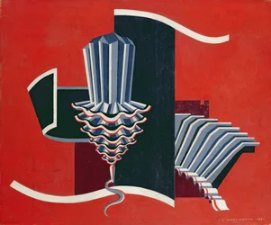 Compositie op een Rode Achtergrond