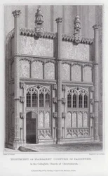 Monument van Margaret Gravin van Salisbury, in de Collegiale Kerk van Christchurch (gravure)