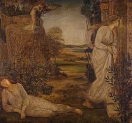 Cupido en Psyche - Palace Green Muurschilderingen - Zephyrus draagt Psyche naar de berg, 1881