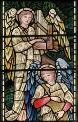 Wilden, All Saints, Morris & Co., Edward Burne-Jones, John Henry Dearle, Engelen van het paradijs, Angel Musicians (detail), Louisa, Alfred, The Baldwins, Premier, Methodist, Worcestershire