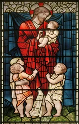 Wilden, All Saints, Morris & Co., Edward Burne-Jones, John Henry Dearle, Christus Zegent de Kinderen, 1902-1914, Louisa, Alfred, De Baldwins, Premier, Methodistisch, Worcestershire, Kunst & Ambacht