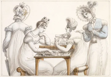 Dames die silhouetten uitsnijden: en dames die converseren in een interieur