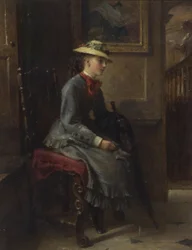 Interieur met wachtend meisje (olieverf op doek)