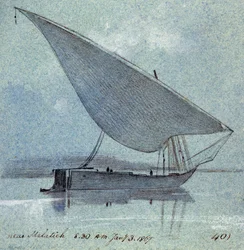 Studie van een gyasi (Egyptische boot) nabij Malatieh (of Malatia, Egypte)