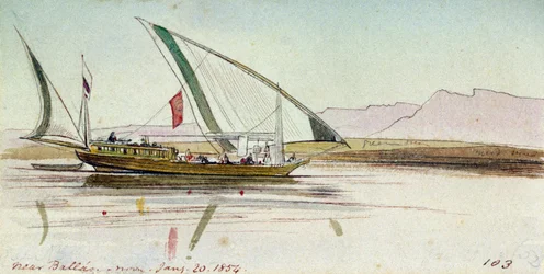 Studie van gyassi (Egyptische boot), op de Nijl bij Ballas (Egypte)