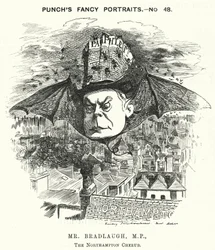 Punch cartoon: Charles Bradlaugh, Engelse liberale politicus en atheïst