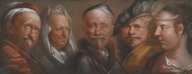 Studies van vijf hoofden naar Rembrandt