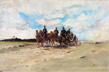 Koninklijke Artillerie, een veldkanonteam op mars, 1897