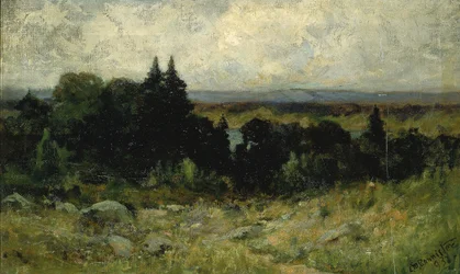 Zonder titel (landschap, velden met rotsen en bomen)