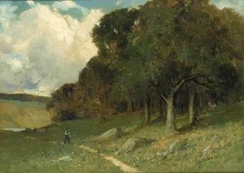 Ongetiteld man op pad met bomen op de achtergrond, 1882